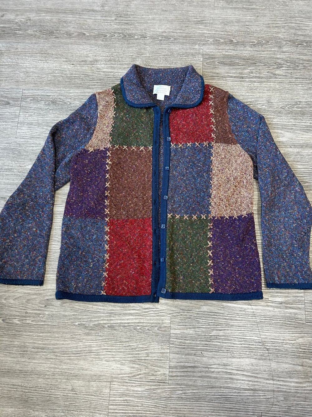 Vintage Christopher & Banks Hand Embroidered Patchwork Cardigan Sweater Womens M